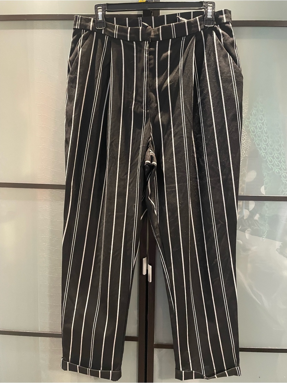 H&M Black Pinstripe Dress Pants with White Stripes